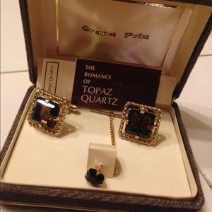 VINTAGE TOPAZ Cufflinks and Tie tack by Swank